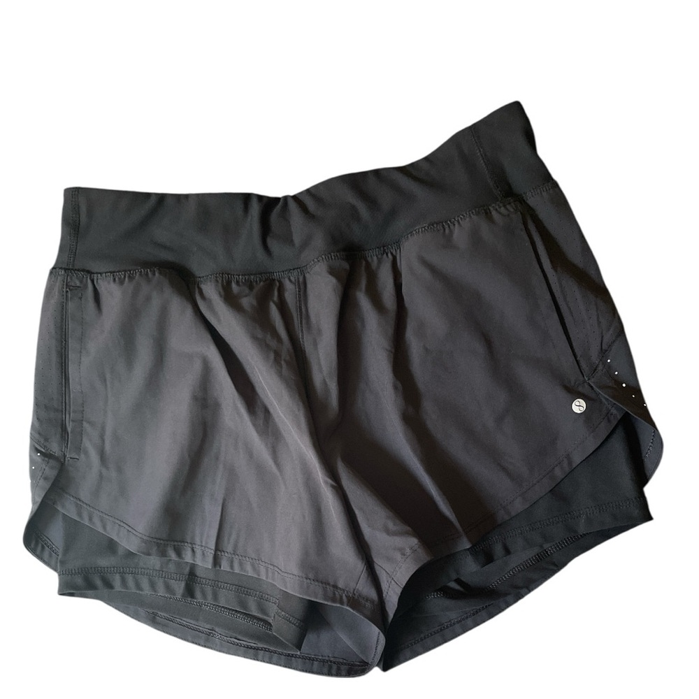 LAYER 8 black reflective lined with under short perforated running/swim short